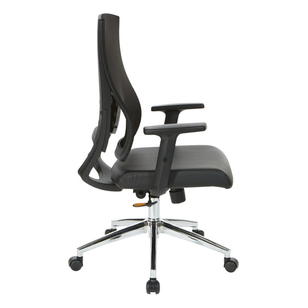OSP Home Furnishings Black Mesh and Faux Leather Office Chair with Lumbar Support and Chrome Rolling Base EM60930C-EC3