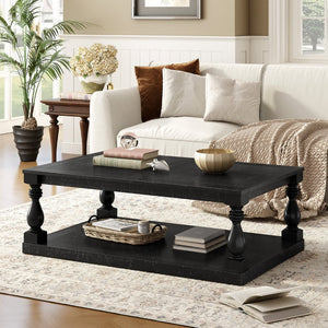 English Elm U_Style Vintage Coffee Table With Artistic Vase Legs & Luxurious Pine Veneer For Elegant Spaces N711P256967B-GIGA