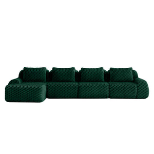 English Elm 146" Modular L-shaped Sectional Flannelette Sofa with Ottoman Tool-free Living Room Setup Green W714S01529