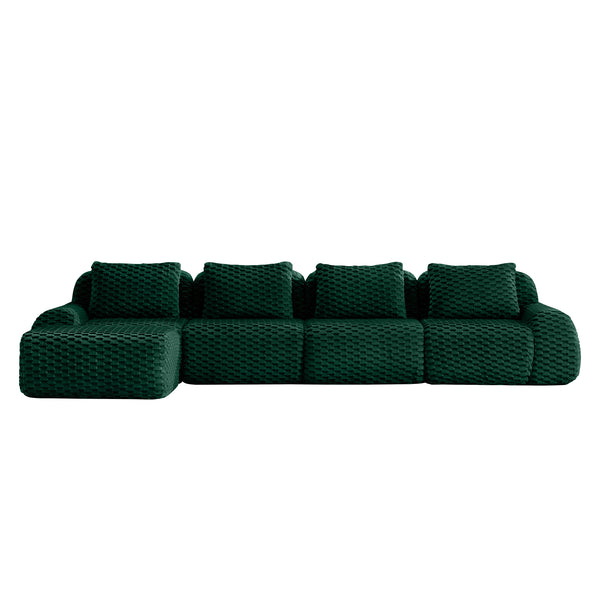 English Elm 146" Modular L-shaped Sectional Flannelette Sofa with Ottoman Tool-free Living Room Setup Green W714S01529
