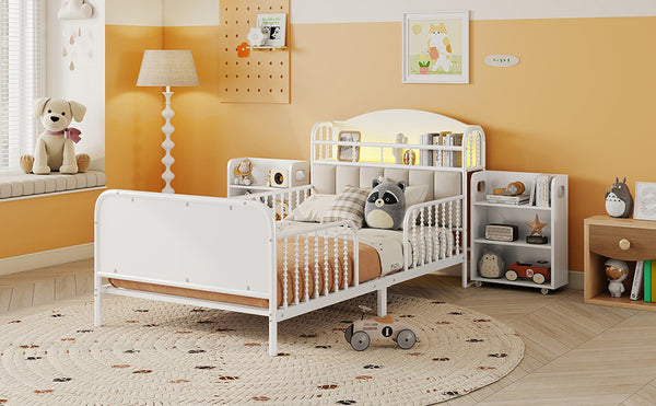 English Elm Twin Solid Wood Platform Bed with Guardrail for Kids, Low-Profile Sturdy Pine Frame, Safe Sleep Solution White 45.87 L x 17.72 W x 11.22 H W2593P337454