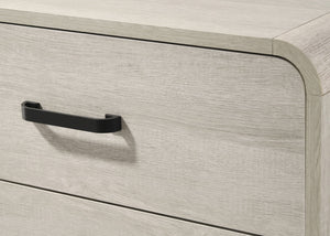 English Elm 1pc Modern Geometric Chest of Drawers with High-Gloss Finish, Sleek Hardware, Spacious Storage and Style Antique White 62 L x 19.9 W x 33.7 H B2741P323555