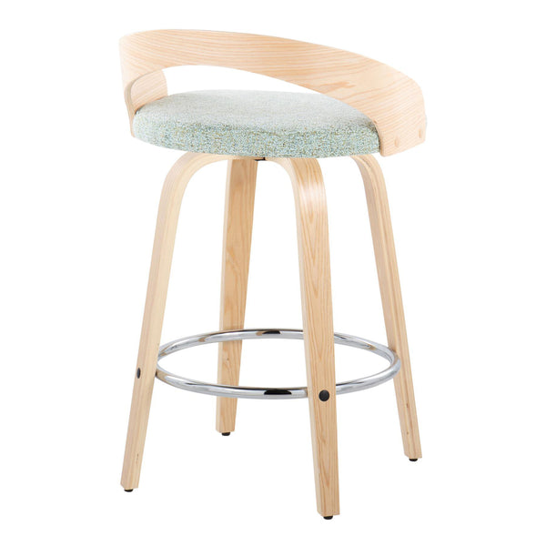 English Elm 26" Swivel Counterstools with Tufted Faux Leather Walnut Legs and Chrome Footrest Set of 2 B202S00309