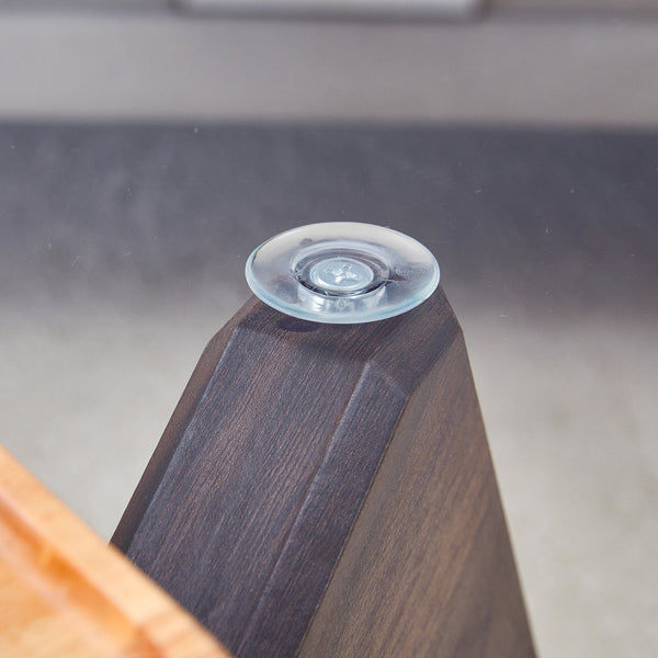 English Elm Round glass coffee table with tempered clear top, walnut MDF legs, adjustable anti-slip feet, modern centerpiece W1151P230572