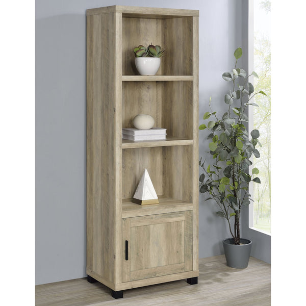 English Elm Vivek Distressed Pine Media Tower with 3 Open Shelves & Lower Cabinet, Rustic Engineered Wood Storage B062P375529