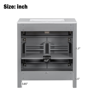 English Elm 30" Modern Bathroom Vanity with Ceramic Sink and Soft-Close Doors, Solid Wood MDF Build, Sleek Handles Gray N729P263155E