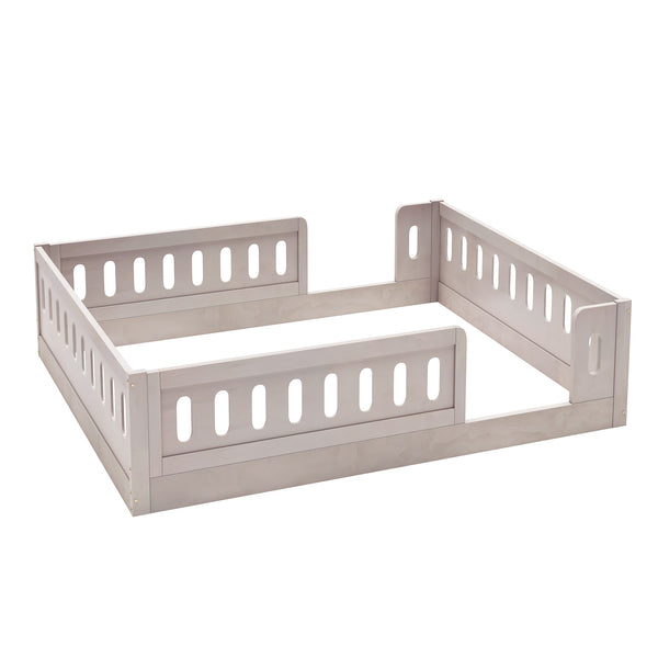 English Elm Wood Full Size Kids Platform Bed Solid Pine Guardrail Low Profile Safe Sleep Frame Natural N709P321458N