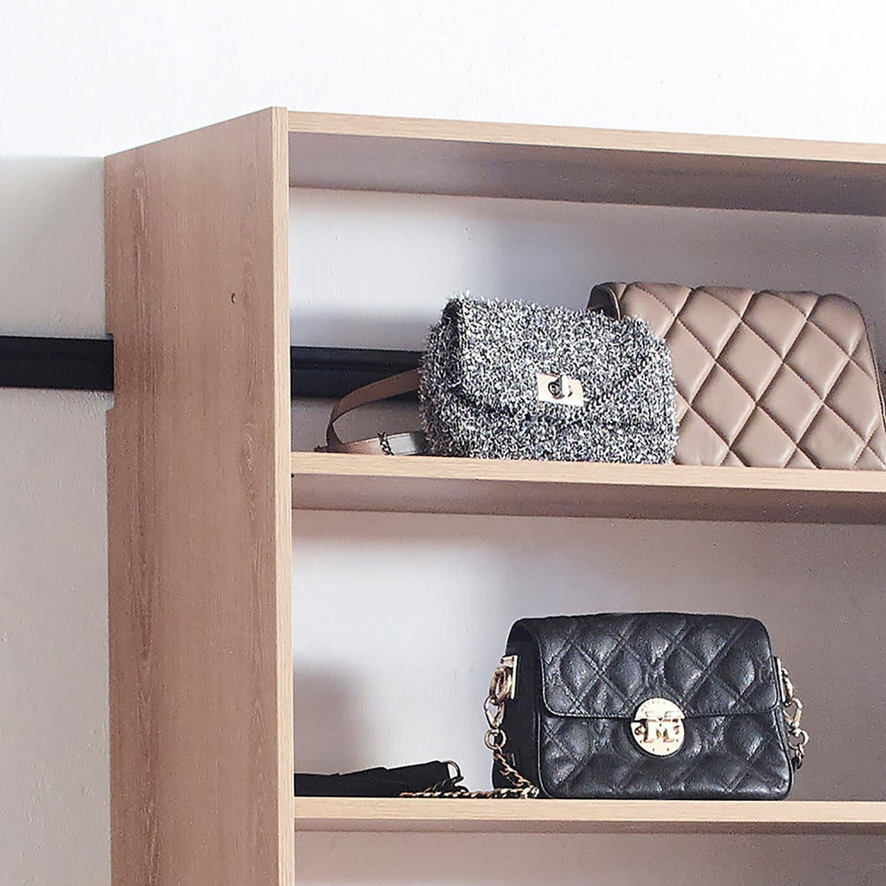 English Elm Devi Oak Wall-Mounted Closet System – Durable Melamine Wood, Warm Oak Finish, Modular Storage & Easy Assembly B040P311958