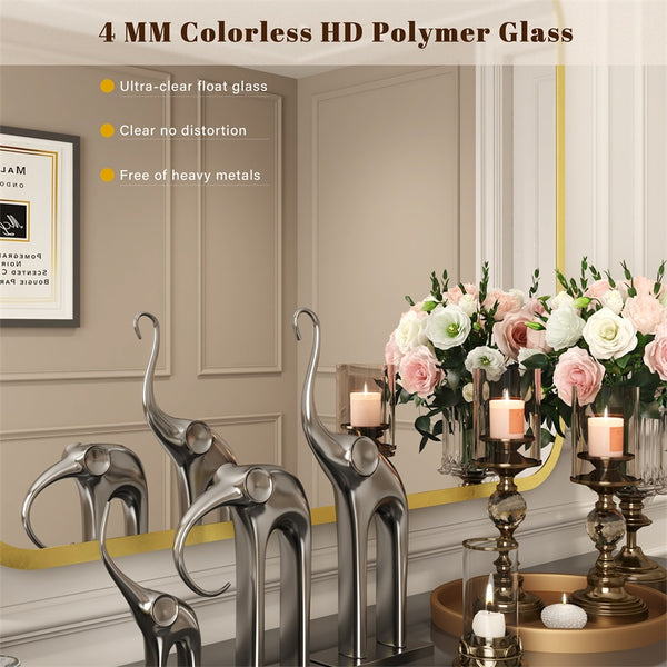 English Elm Bathroom Vanity Mirror 40" X 32" Gold Rectangle With Round Corners - Shatterproof & Stylish Design T3177P296181