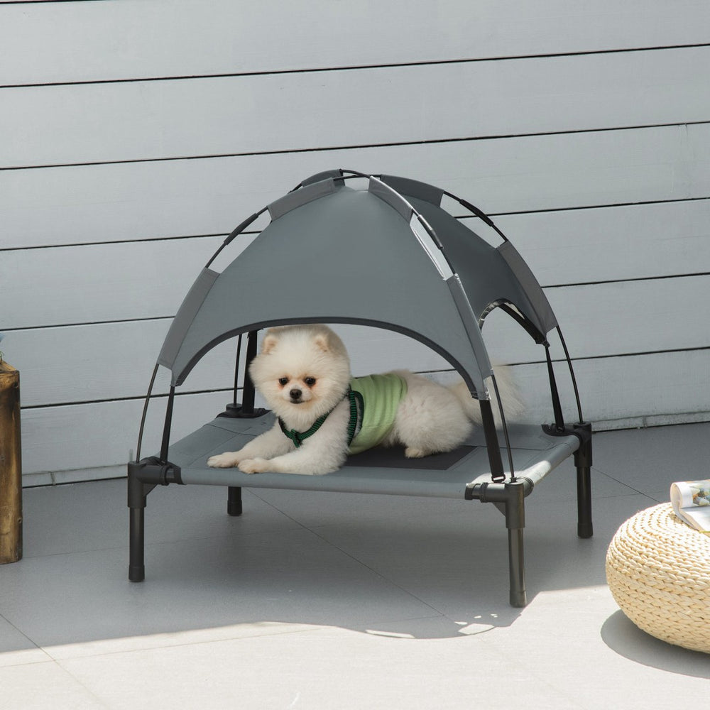 English Elm Pawhut Elevated Dog Cot Bed With Uv Canopy Shade - Portable, Breathable, Ideal For Outdoor Comfort W2225P173792-GIGA
