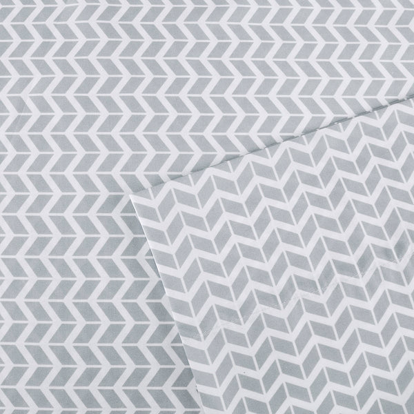 JLA Home Intelligent Design - Printed Microfiber Sheet Set with Vivid Chevron Print, OEKO-TEX, Antimicrobial, Wrinkle-Resistant Finish Grey ID20-290
