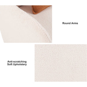 English Elm Furniture Fluffy Sherpa 2-in-1 Pet-Friendly Upholstered Barrel Armchair with Lumbar Pillow, Cream White Cozy Retreat for Living Room Bedroom Office N843P331158C