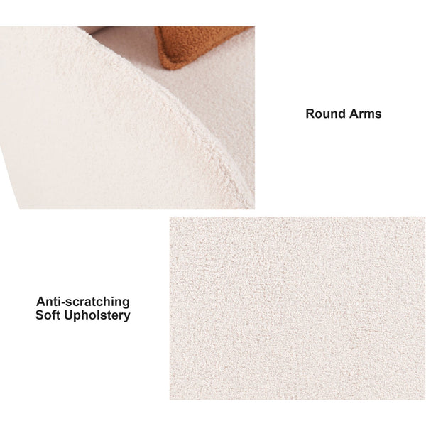 English Elm Furniture Fluffy Sherpa 2-in-1 Pet-Friendly Upholstered Barrel Armchair with Lumbar Pillow, Cream White Cozy Retreat for Living Room Bedroom Office N843P331158C