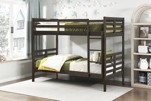 English Elm Twin Twin-over-Twin Bunk Bed with Guard Rails and Integrated Ladder, Oak-Veneer Durable Frame, Space-Saving Design Dark Brown 44 L x 34.5 W x 7 H B011S01851