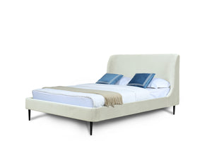 English Elm Queen Velvet Upholstered Bed Arched Headboard Mid Century Modern Bedroom Frame Black+Cream B365S00150
