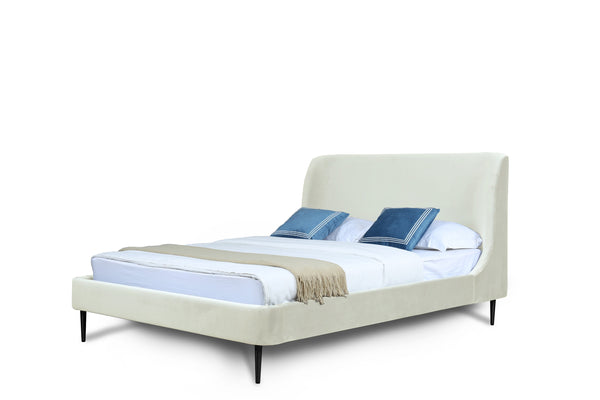 English Elm Queen Velvet Upholstered Bed Arched Headboard Mid Century Modern Bedroom Frame Black+Cream B365S00150