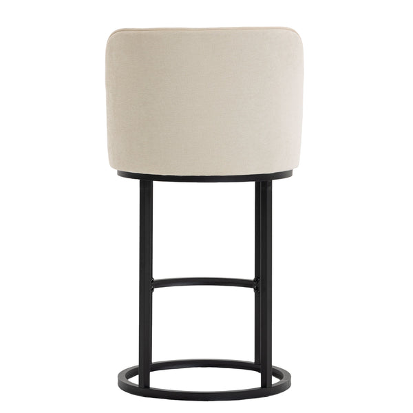 English Elm Counter Height Barstools Set of 2 Linen Upholstered Barrel Seat with Iron Legs Beige W395P410430