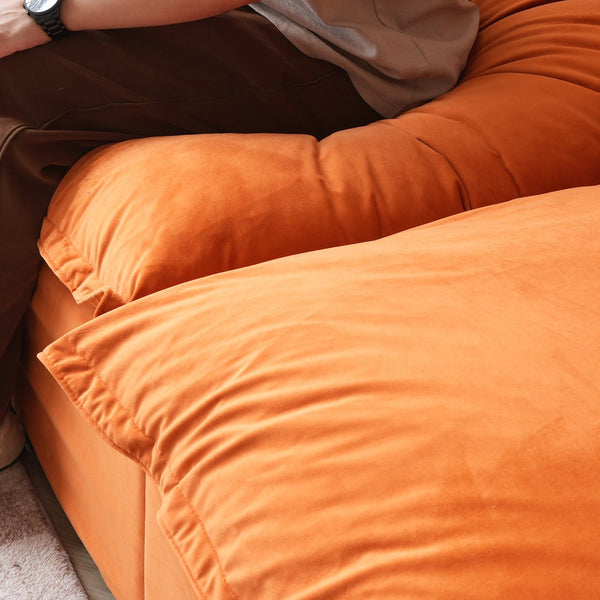 English Elm Sky Cloud Sectional Sofa with Cloud-Like Comfort, Modular L-Shaped Velvet Seating, Removable Covers, Storage Ottoman Orange B341S00020