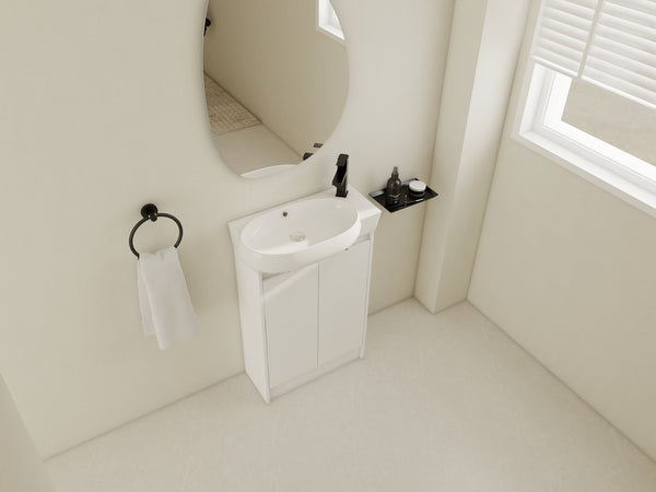 English Elm 23" Freestanding Bathroom Vanity with Ceramic Vessel Sink, Soft-Close Doors, Adjustable Shelf Storage Glossy White W999P206105