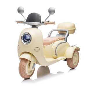 English Elm 12v Dual Motor Two Seater Kids Electric Ride on Motorcycle with Bluetooth Led and Trunk Beige W1578P268011