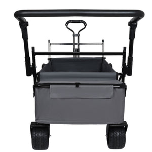 English Elm With Canopy and Steel Frame Collapsible Wagon All-terrain Heavy Duty Outdoor Cart Black W2932P326774