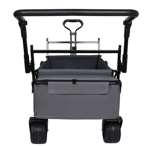 English Elm With Canopy and Steel Frame Collapsible Wagon All-terrain Heavy Duty Outdoor Cart Black W2932P326774