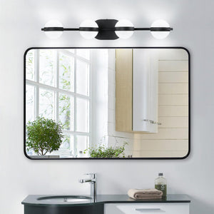 English Elm 30" Black Minimalist LED Bathroom Vanity Light with Crystal Sand Shades, 4-Light Mid-Century Modern Fixture, Energy-Saving LED Glam W2312P374863