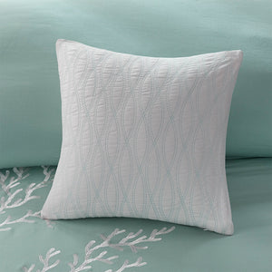 JLA Home Harbor House Blue - Duvet Harbor House Aqua Coral Embroidered Cotton Jacquard Set with White Pieced Border, Ties 90 L x 90 W x 0.13H HH12-1542