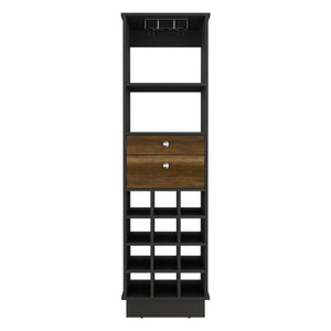 English Elm Classic Bar Cabinet with 12 Wine Cubbies, Two Full-Extension Drawers, Stemware Rack & Shelves - Black/Walnut Finish B070S00100