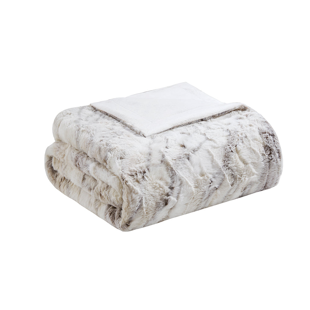 JLA Home Madison Park - Oversized Faux Fur Throw with Luxurious Marble Print — Extra-Large Plush, Machine-Washable Comfort Natural MP50-4907