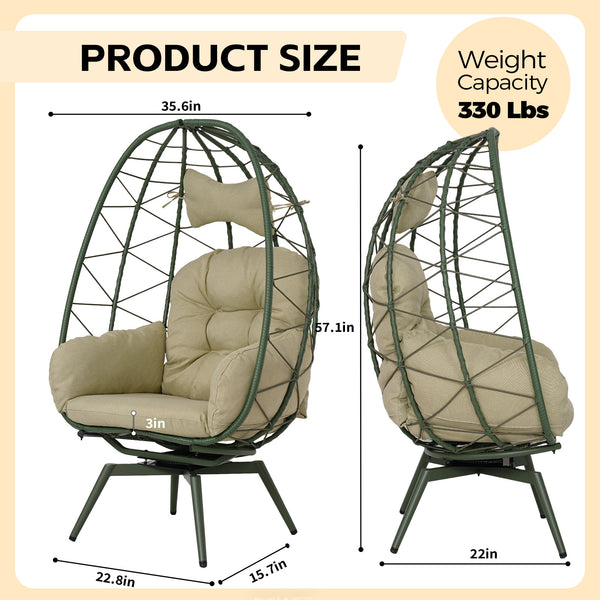 English Elm Oversized Swivel Wicker Egg Chair with Plush Cushions for Patio or Indoor Lounge T5880P501011
