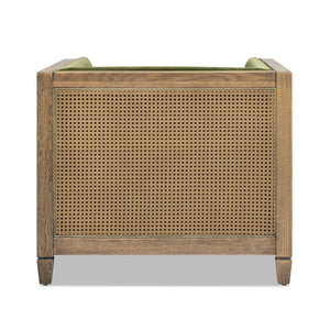 English Elm Jennifer Taylor Home - Georgia 34" Cane Rattan Tuxedo Armchair in Olive Green Performance Velvet with Oak Frame & Removable Cushion B2719P238321