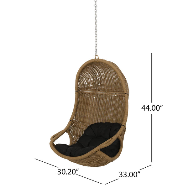 English Elm Christopher Knight Home® - Berkshire Cozy Hanging Chair With 8Ft Chain - Stylish Wicker Design, Plush Cushions & Versatile Use 70842.00BLK