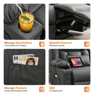 English Elm Recliner Loveseat with Massage Heat Pu Leather Dual Seating and Usb Charging Ports Grey W1521S00081