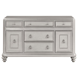 English Elm Mendelsohn Metallic Platinum Mirrored 5-Drawer Server with 2 Doors — Glam Art Deco Sideboard, Storage B062P353469