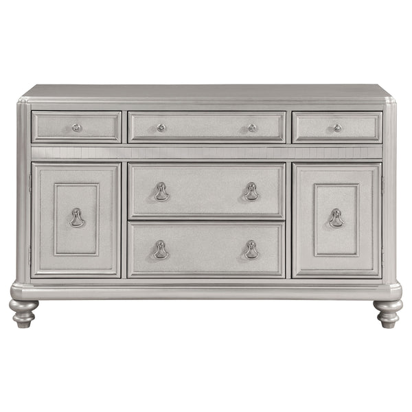 English Elm Mendelsohn Metallic Platinum Mirrored 5-Drawer Server with 2 Doors — Glam Art Deco Sideboard, Storage B062P353469
