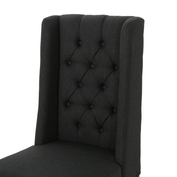 English Elm Dining Chair Set of Two Wingback Button Tufted High Back Birch Leg Upholstered Charcoal 61539.00DCL