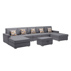 English Elm Nereo Gray Linen Double Chaise Sectional with Storage Ottoman for Spacious Living Gray B2749S00127