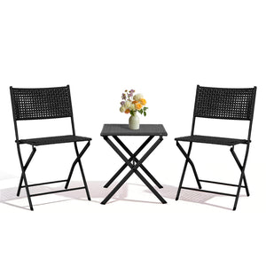 English Elm Patio Folding Bistro Set with E-coated Steel Frame for Balcony Garden Outdoor Dining Black T5880P492161