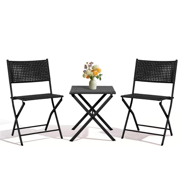 English Elm Patio Folding Bistro Set with E-coated Steel Frame for Balcony Garden Outdoor Dining Black T5880P492161