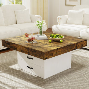 English Elm Coffee Table Square Led Lit Engineered Wood Farmhouse Design with Storage Drawers White W1550P317688