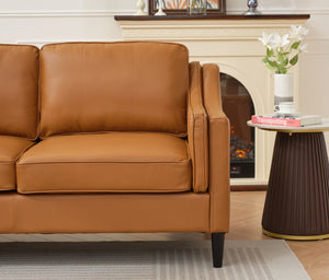 English Elm 94.5 Inch L-Shaped Genuine Leather Sofa With Left Chaise Lounge - Modern Tan Sectional Comfort W791S00022