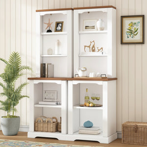 English Elm On-trend Two Piece Walnut Veneer Freestanding Bookcase Set with Curved Sculptural White N721P394507K