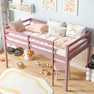 English Elm Solid Twin Loft Bed with Ladder and Reinforced Slats for Storage-Friendly, Space-Saving Bedrooms Pink W504P190960