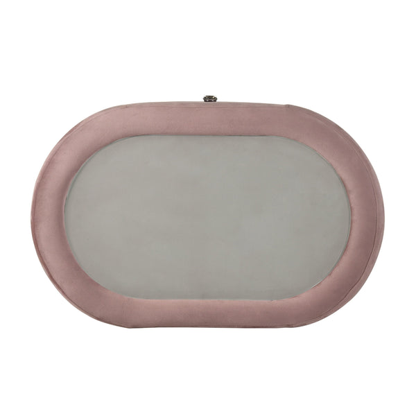 English Elm 1pc Pink Velvet Nightstand with Sandblasted Glass Top, Art Deco Two Drawers, Chrome Legs - Luxurious Bedroom Accent B2741P321723