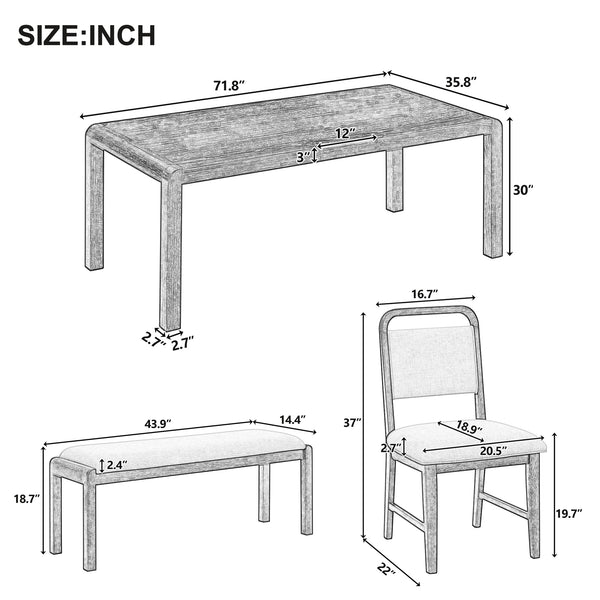 English Elm Trexm Rustic Oak Extendable Dining Set with Upholstered Chairs Bench Seats 6 Espresso ST000154AAP