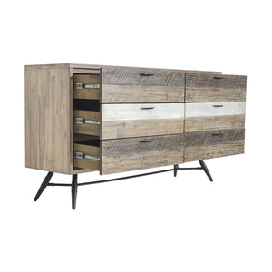 English Elm Bridges Solid Acacia Six Drawer Dresser Warm Two Tone Grain for Modern Interiors B2736P464855