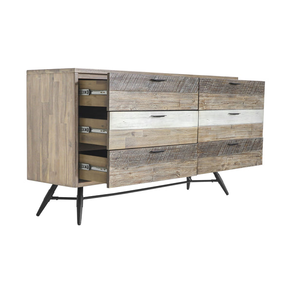English Elm Bridges Solid Acacia Six Drawer Dresser Warm Two Tone Grain for Modern Interiors B2736P464855