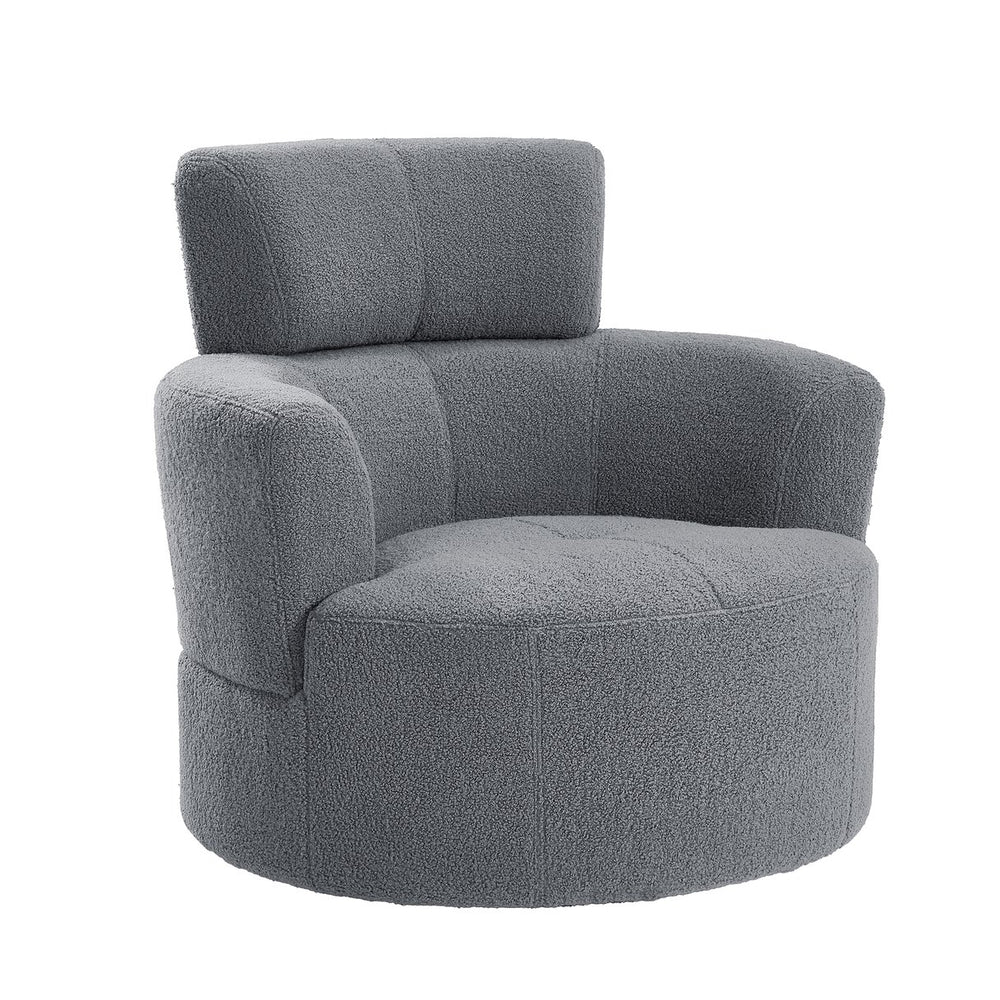 English Elm 360° Swivel Chair - Cozy Berber Fleece Barrel Accent Chair With Adjustable Headrest For Any Space N719P272676E