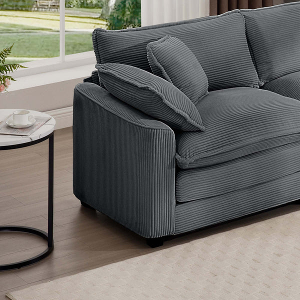 English Elm Comfortable Single Chair With Footstool & Pillow – Soft Grey Corduroy For Living Room & Bedroom Use W714S00703